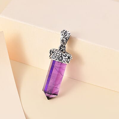 D'Joy African Amethyst 14.20 ctw Pencil Shape Pendant without Chain in Sterling Silver 