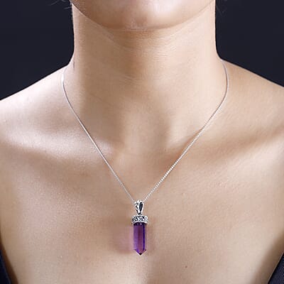 D'Joy African Amethyst 14.20 ctw Pencil Shape Pendant without Chain in Sterling Silver 