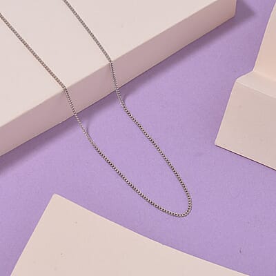 Rhodium Over Sterling Silver Cube Chain 20 Inches 1.75 Grams
