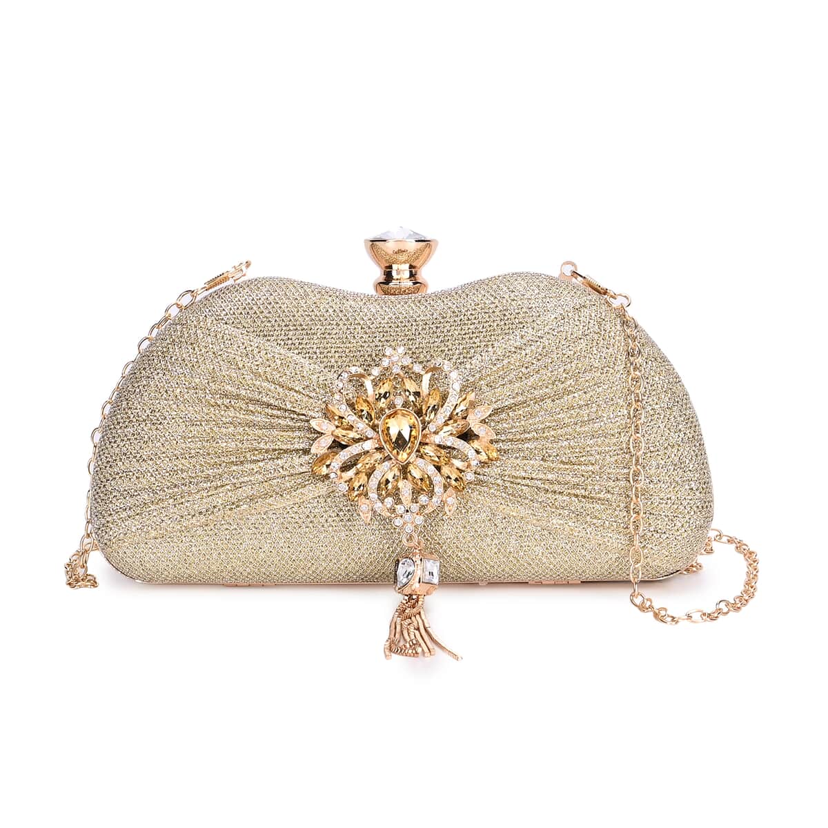 Miggie D Gold Crystal Tassel Clutch Bag with Shoulder Chain image number 0