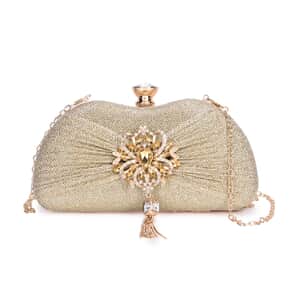 Miggie D Gold Crystal Tassel Clutch Bag with Shoulder Chain