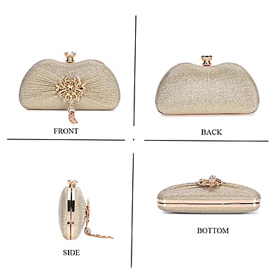 Miggie D Gold Crystal Tassel Clutch Bag with Shoulder Chain