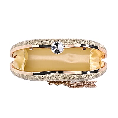 Miggie D Gold Crystal Tassel Clutch Bag with Shoulder Chain