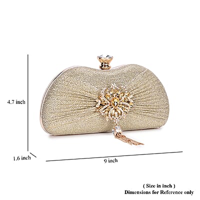 Miggie D Gold Crystal Tassel Clutch Bag with Shoulder Chain