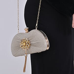 Miggie D Pink Crystal Tassel Clutch Bag with Shoulder Chain