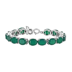 Verde Onyx and Thai Black Spinel 28.25 ctw Fox Bracelet in Rhodium Over Sterling Silver (6.50 In)