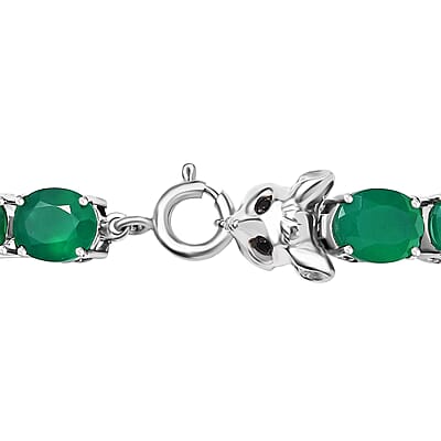 Verde Onyx and Thai Black Spinel 28.25 ctw Fox Bracelet in Rhodium Over Sterling Silver (6.50 In)