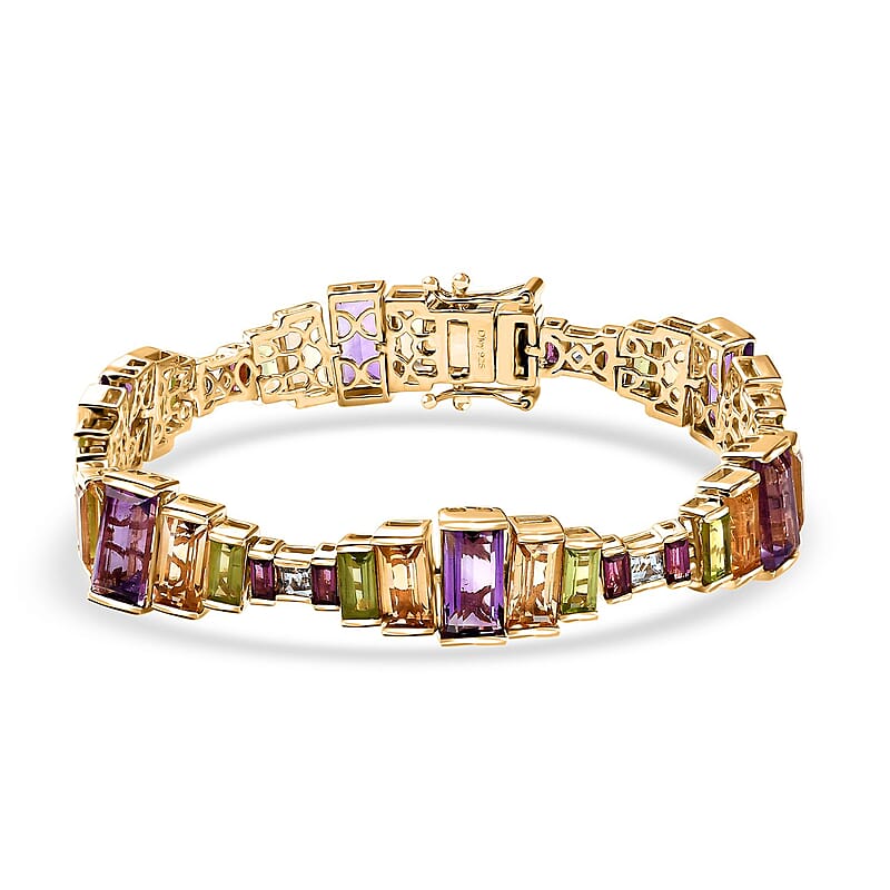 D'Joy Multi Gemstone 30.30 ctw Bracelet in 18K Vermeil Yellow Gold Over Sterling Silver (7.25 In)