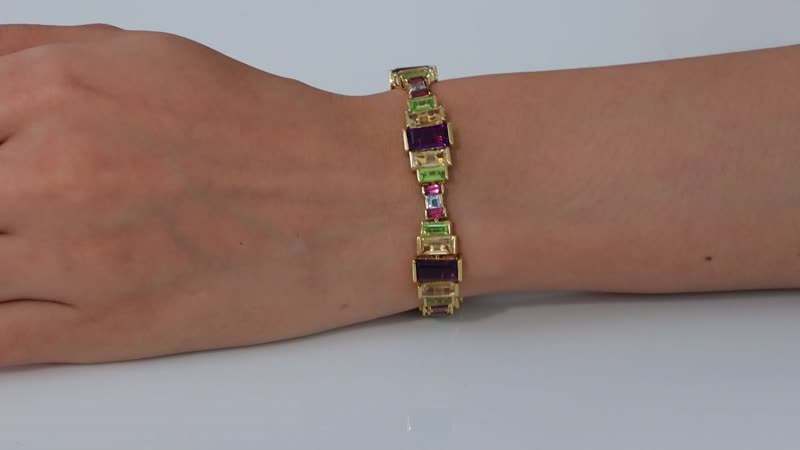 Multi Gemstone 30.30 ctw Bracelet in 18K Vermeil Yellow Gold Over Sterling Silver (7.25 In)