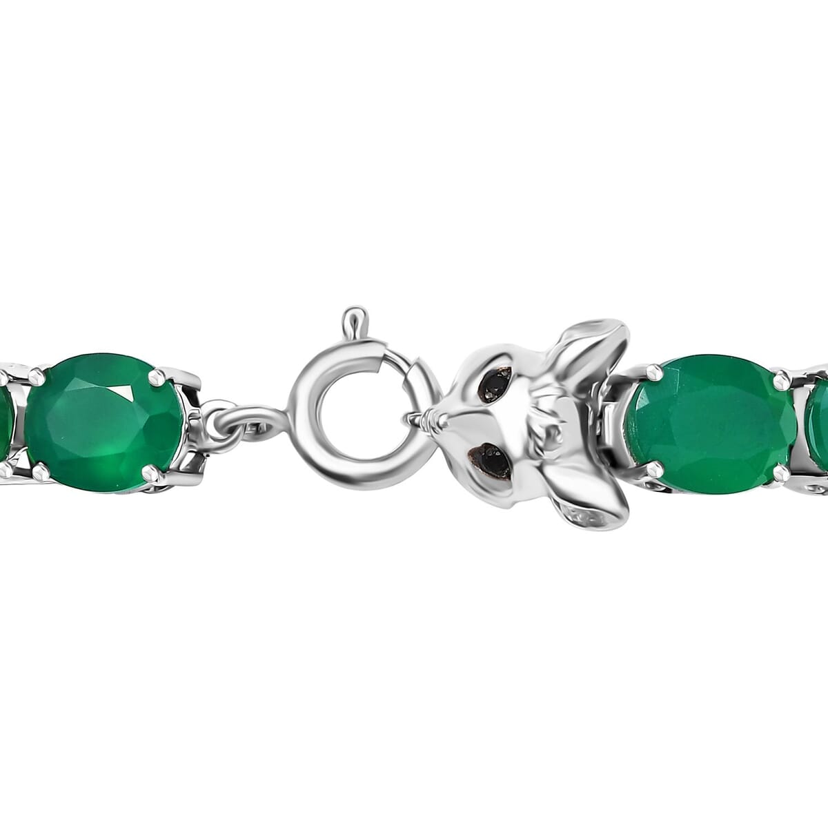 Verde Onyx and Thai Black Spinel 35.25 ctw Fox Bracelet in Rhodium Over Sterling Silver (8.00 In) image number 3