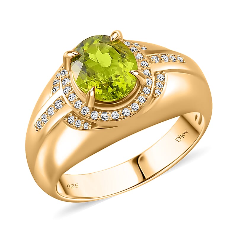 Hebei Peridot and Moissanite 3.15 ctw Infinity Passage Men's Ring in 18K Vermeil Yellow Gold Over Sterling Silver (Size 10.0)