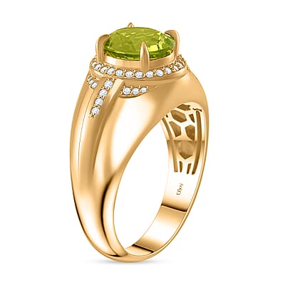 Hebei Peridot and Moissanite 3.15 ctw Infinity Passage Men's Ring in 18K Vermeil Yellow Gold Over Sterling Silver (Size 10.0)