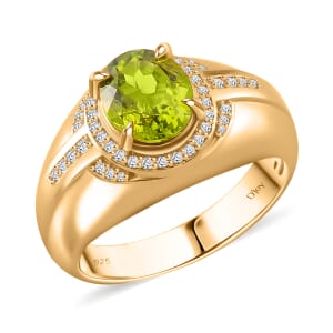 Hebei Peridot and Moissanite 3.15 ctw Infinity Passage Men's Ring in 18K Vermeil Yellow Gold Over Sterling Silver (Size 12.0)