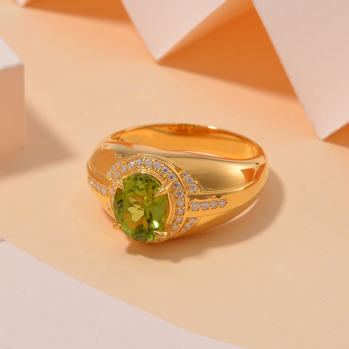 Hebei Peridot and Moissanite 3.15 ctw Infinity Passage Men's Ring in 18K Vermeil Yellow Gold Over Sterling Silver (Size 12.0) image number 1
