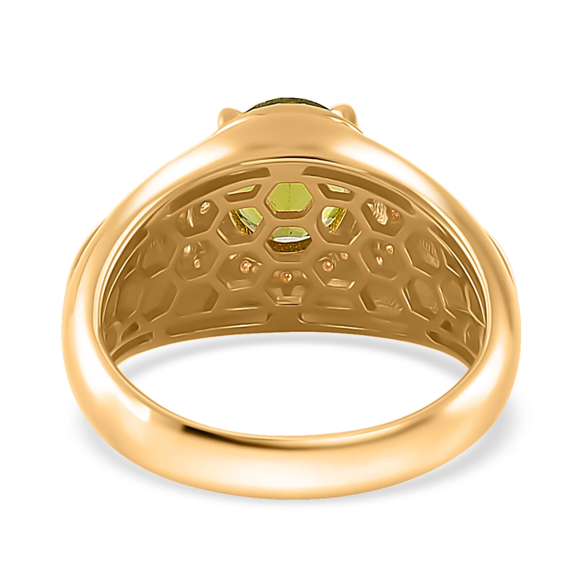 Hebei Peridot and Moissanite 3.15 ctw Infinity Passage Men's Ring in 18K Vermeil Yellow Gold Over Sterling Silver (Size 12.0) image number 4