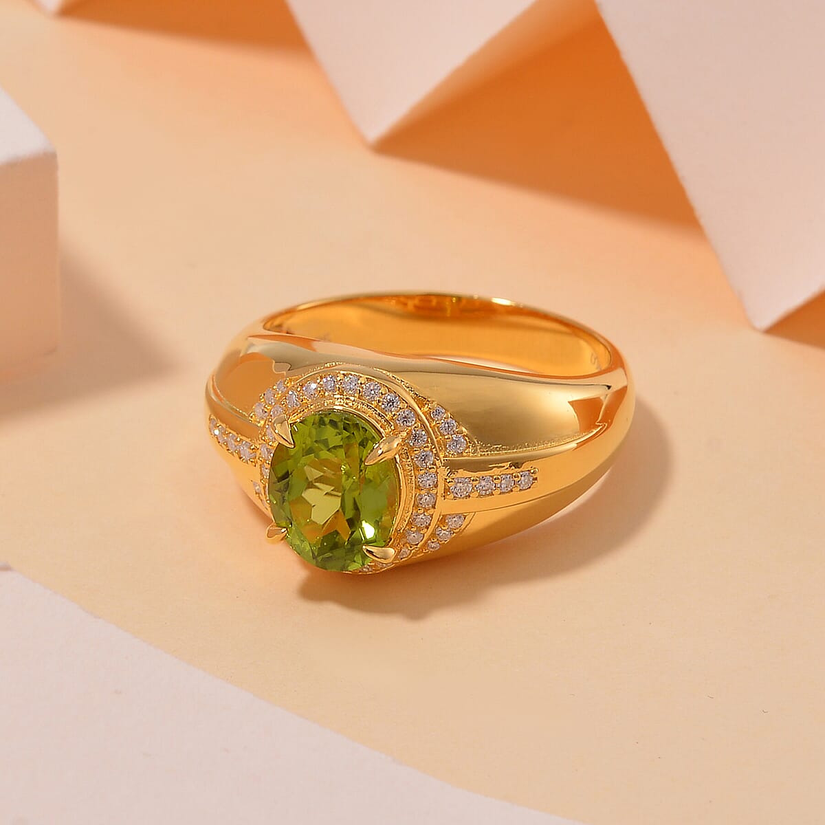 Hebei Peridot and Moissanite 3.15 ctw Infinity Passage Men's Ring in 18K Vermeil Yellow Gold Over Sterling Silver (Size 13.0) image number 1