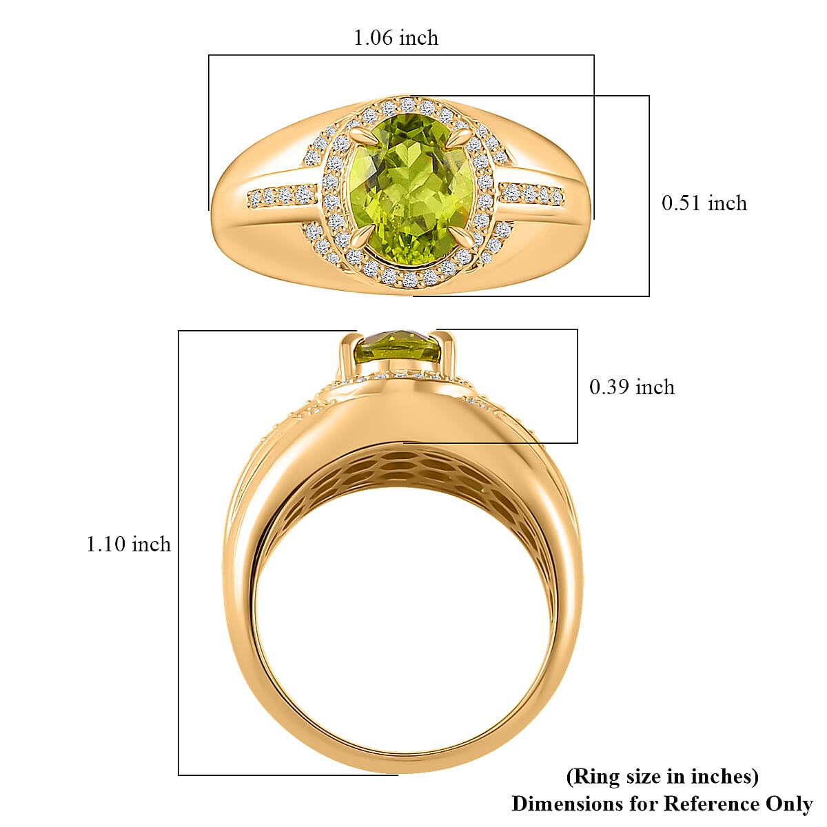 Hebei Peridot and Moissanite 3.15 ctw Infinity Passage Men's Ring in 18K Vermeil Yellow Gold Over Sterling Silver (Size 13.0) image number 5