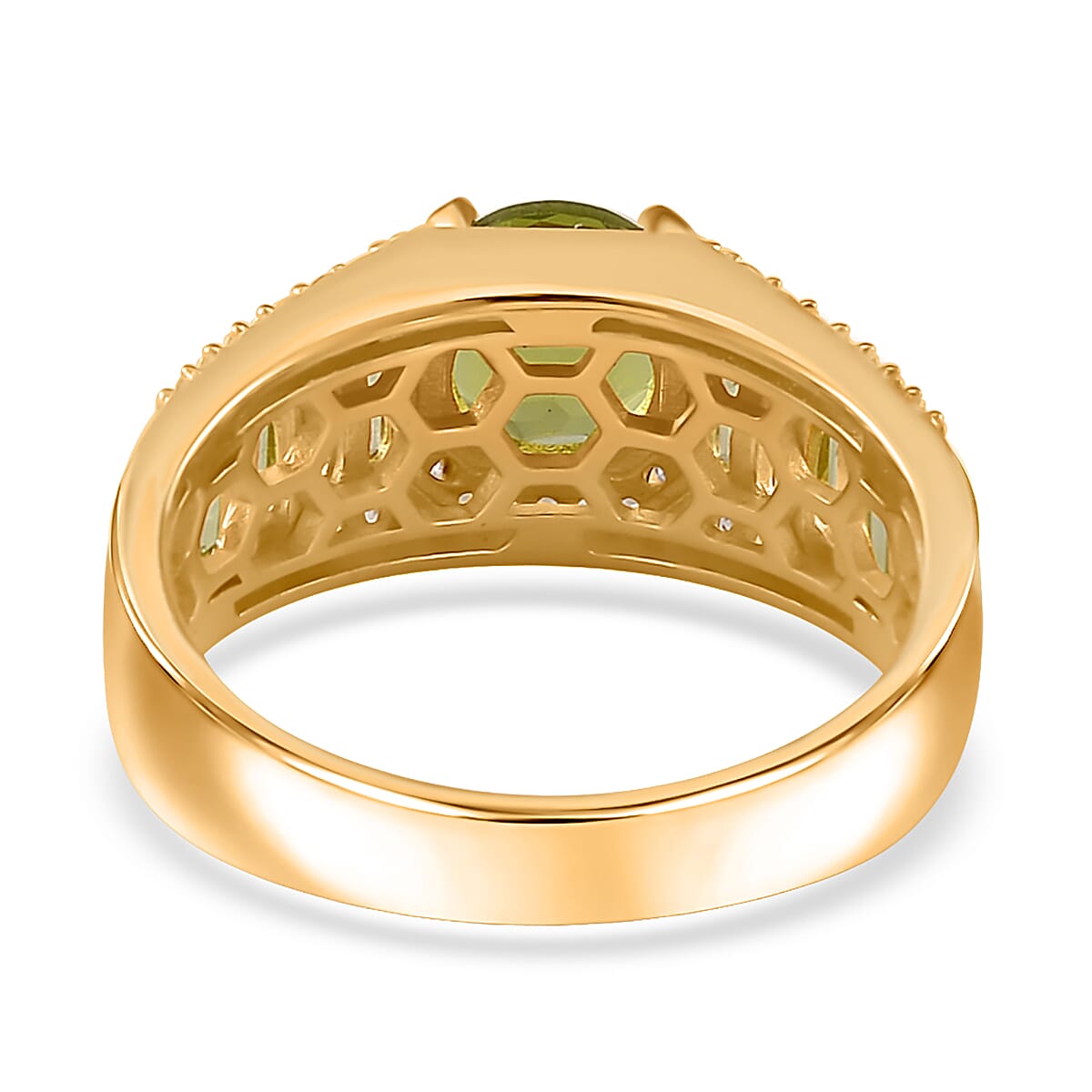 Hebei Peridot and White Zircon 2.70 ctw Honor Ring in 18K Vermeil Yellow Gold Over Sterling Silver (Size 10.0) image number 4