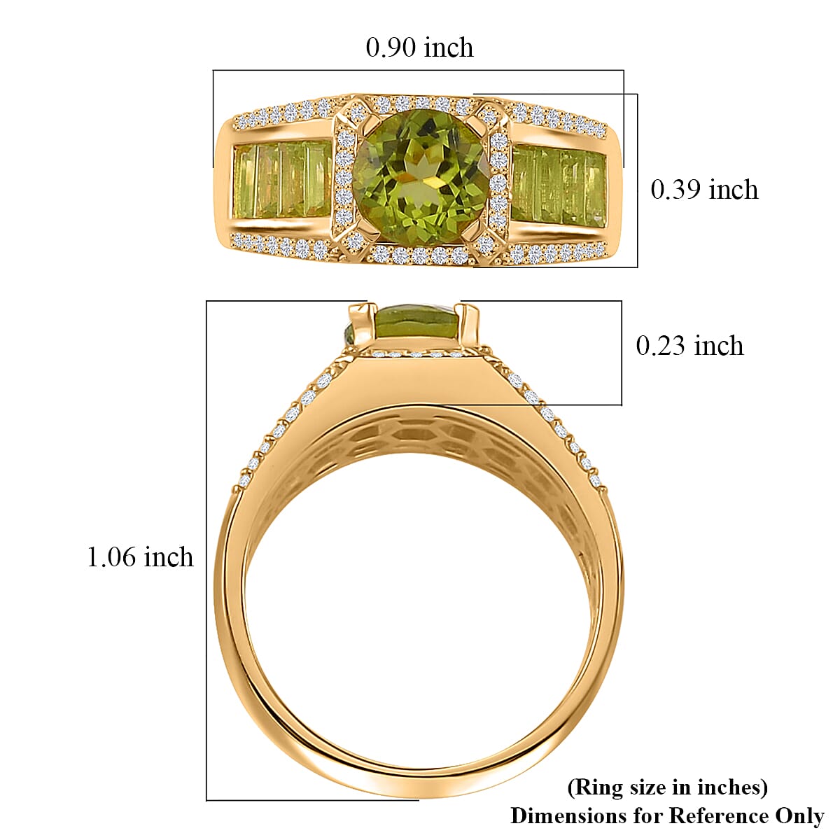 Hebei Peridot and White Zircon 2.70 ctw Honor Ring in 18K Vermeil Yellow Gold Over Sterling Silver (Size 10.0)