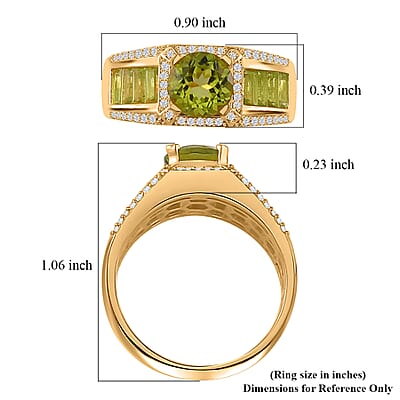 Hebei Peridot and White Zircon 2.70 ctw Honor Ring in 18K Vermeil Yellow Gold Over Sterling Silver (Size 10.0)