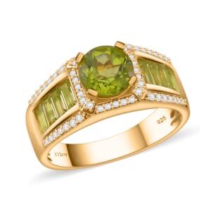Hebei Peridot and White Zircon 2.70 ctw Honor Ring in 18K Vermeil Yellow Gold Over Sterling Silver (Size 7.0)