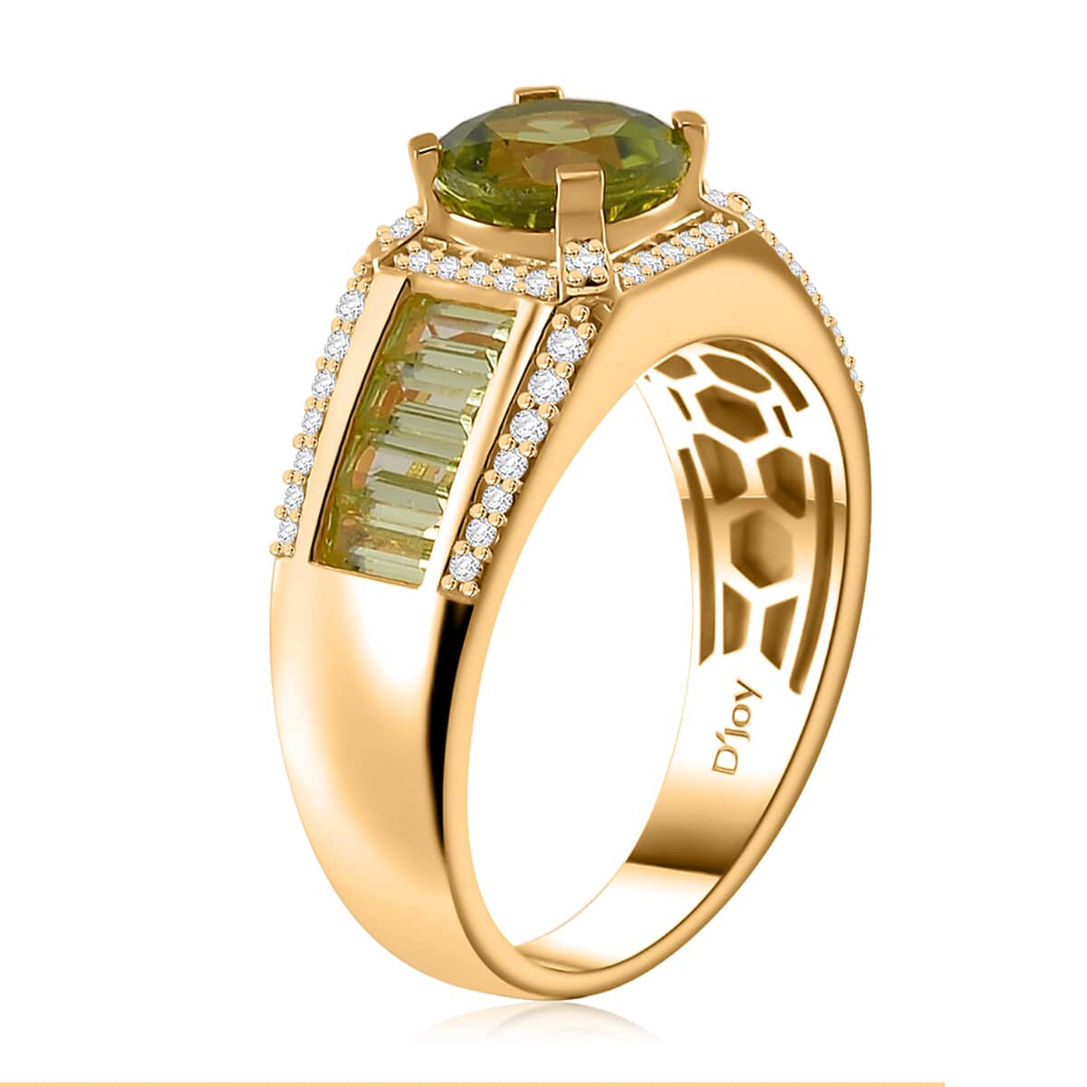 Peridot, White Zircon Ring in 18K Vermeil YG Over Sterling Silver (Size 8.0) 2.70 ctw image number 3