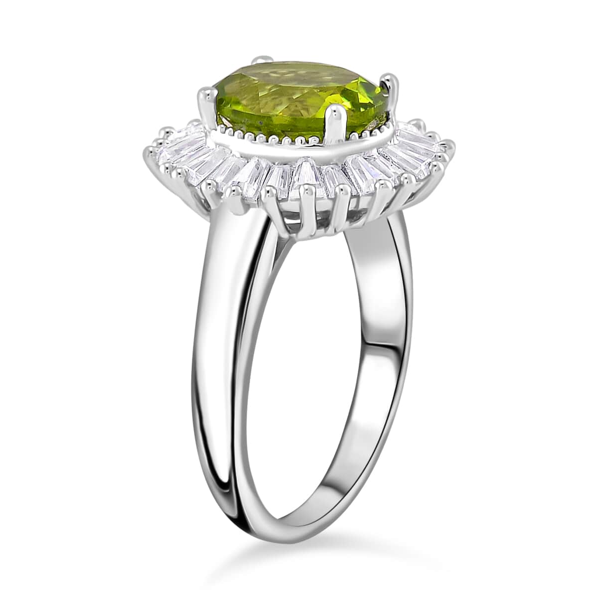 Hebei Peridot and Moissanite 3.75 ctw Victory Tribute Ring in Rhodium Over Sterling Silver (Size 10.0) image number 3