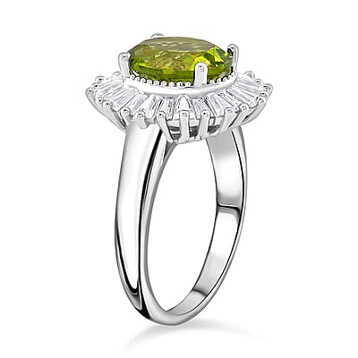 Hebei Peridot and Moissanite 3.75 ctw Victory Tribute Ring in Rhodium Over Sterling Silver (Size 10.0)