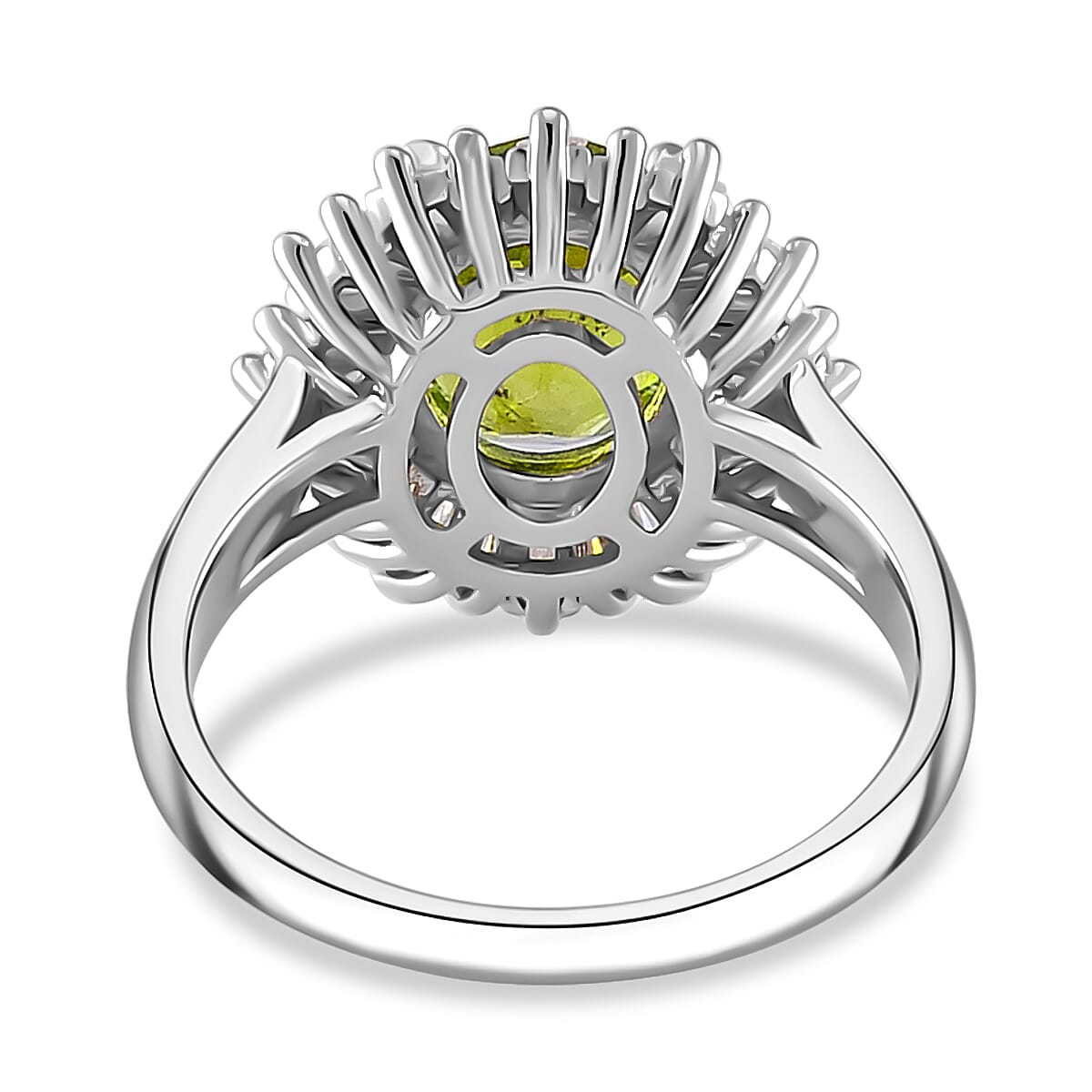 Hebei Peridot and Moissanite 3.75 ctw Victory Tribute Ring in Rhodium Over Sterling Silver (Size 10.0)