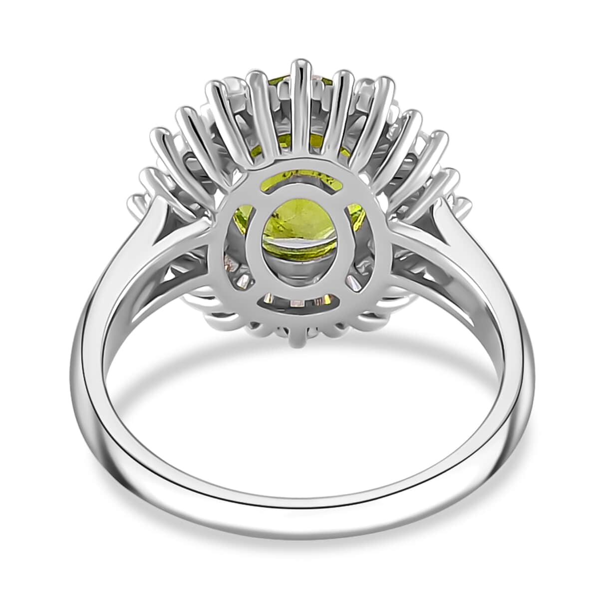 Hebei Peridot and Moissanite 3.75 ctw Victory Tribute Ring in Rhodium Over Sterling Silver (Size 10.0) image number 4