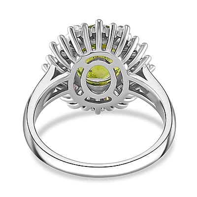 Hebei Peridot and Moissanite 3.75 ctw Victory Tribute Ring in Rhodium Over Sterling Silver (Size 10.0)
