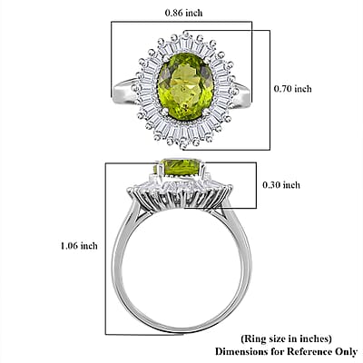 Hebei Peridot and Moissanite 3.75 ctw Victory Tribute Ring in Rhodium Over Sterling Silver (Size 10.0)