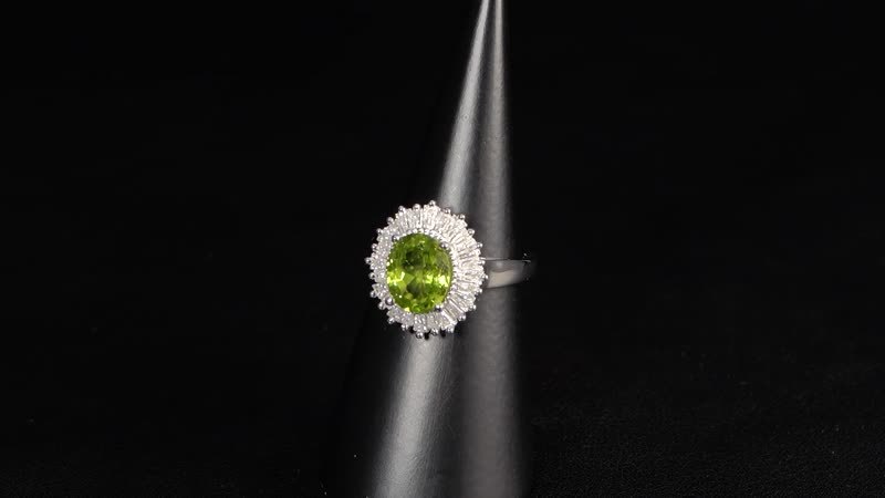 Peridot, Moissanite Halo Ring in Rhodium Over Sterling Silver (Size 6.0) 3.75 ctw