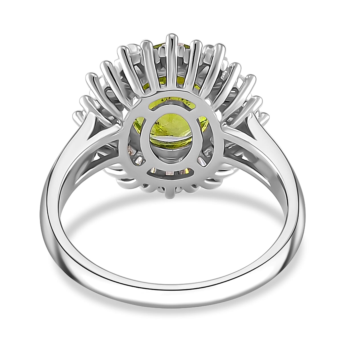 Hebei Peridot and Moissanite 3.75 ctw Victory Tribute Ring in Rhodium Over Sterling Silver (Size 7.0) image number 4