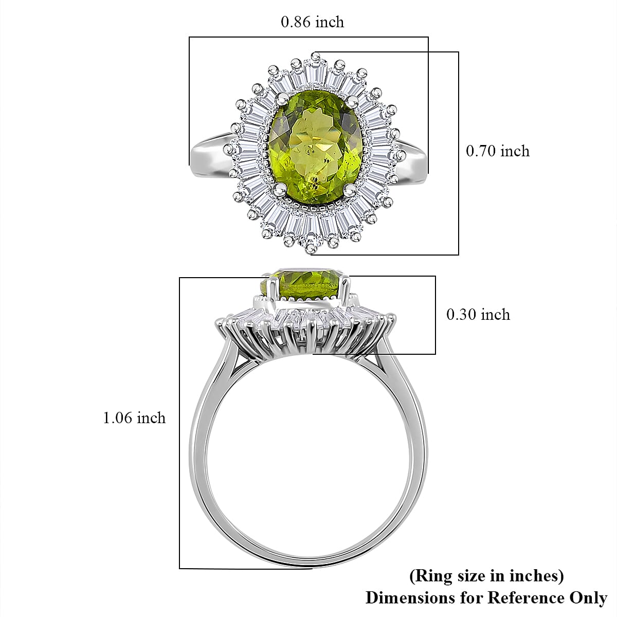 Hebei Peridot and Moissanite 3.75 ctw Victory Tribute Ring in Rhodium Over Sterling Silver (Size 7.0) image number 5