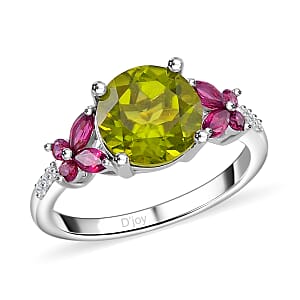 Hebei Peridot and Multi Gemstone 3.75 ctw Flutter Wing Ring in Rhodium Over Sterling Silver (Size 10.0)