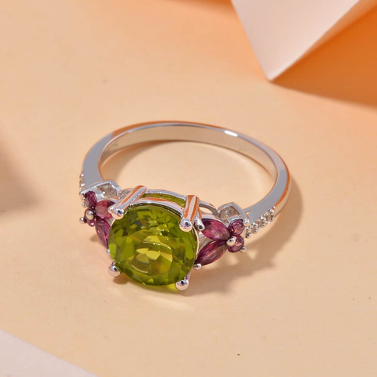 Peridot, Multi Gemstone Ring in Rhodium Over Sterling Silver (Size 8.0) 3.75 ctw image number 1