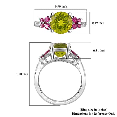 Hebei Peridot and Multi Gemstone 3.75 ctw Flutter Wing Ring in Rhodium Over Sterling Silver (Size 10.0)