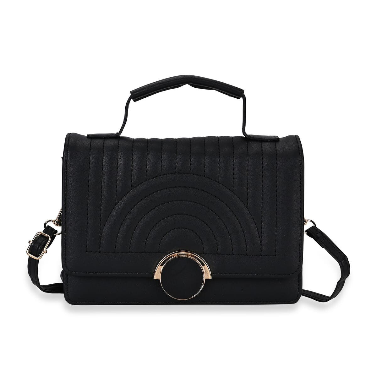 Black Faux Leather Crossbody Bag (8.3"x3.15"x5.7") with Shoulder Strap (47") image number 0