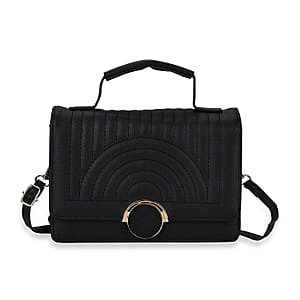 Black Faux Leather Crossbody Bag with Shoulder Strap 47 Inches