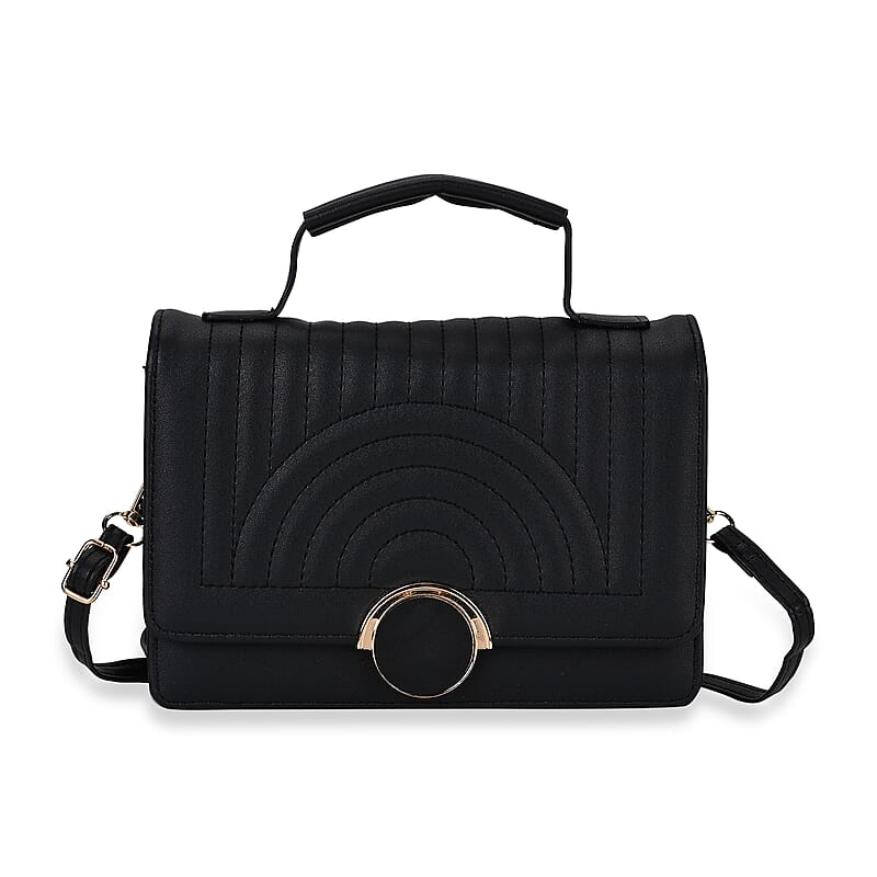 Black Faux Leather Crossbody Bag with Shoulder Strap 47 Inches