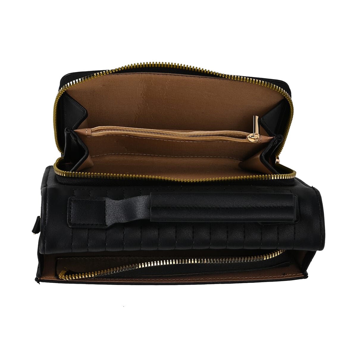 Black Faux Leather Crossbody Bag (8.3"x3.15"x5.7") with Shoulder Strap (47") image number 4