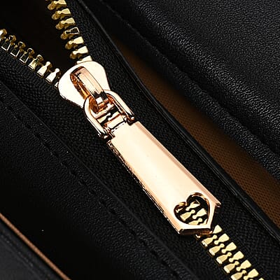 Black Faux Leather Crossbody Bag with Shoulder Strap 47 Inches