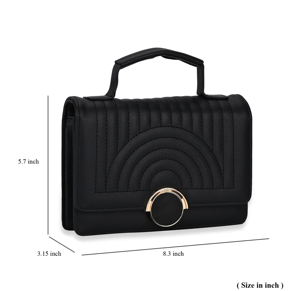 Black Faux Leather Crossbody Bag (8.3"x3.15"x5.7") with Shoulder Strap (47") image number 6