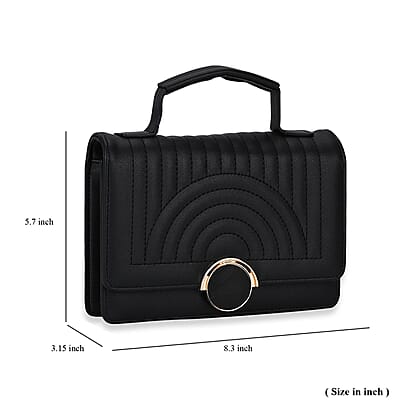 Black Faux Leather Crossbody Bag with Shoulder Strap 47 Inches