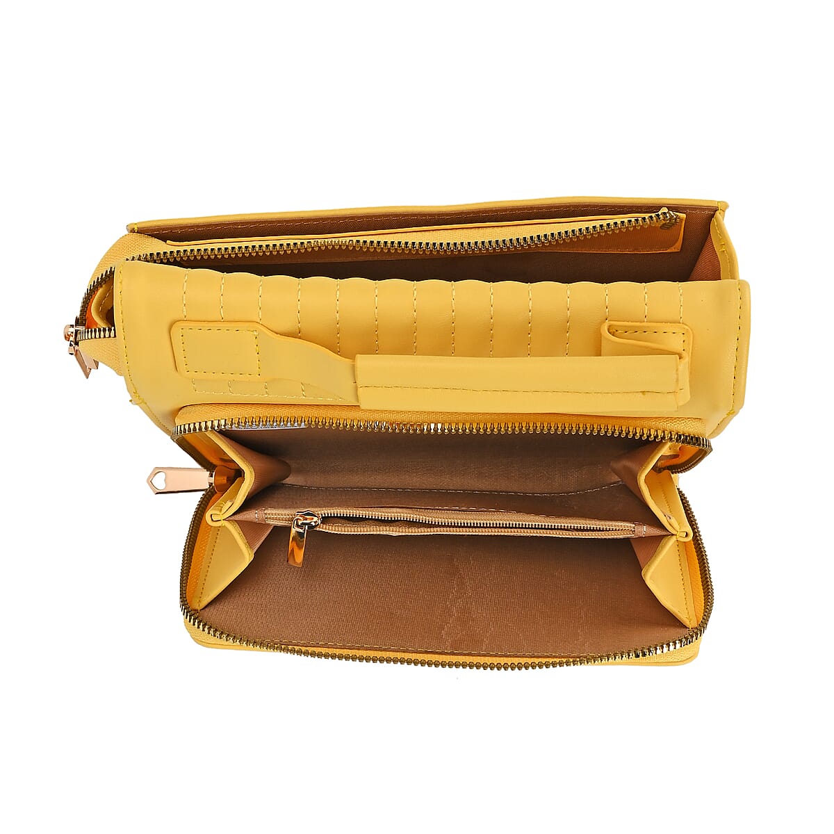 Yellow Faux Leather Crossbody Bag with Shoulder Strap 47 Inches image number 2