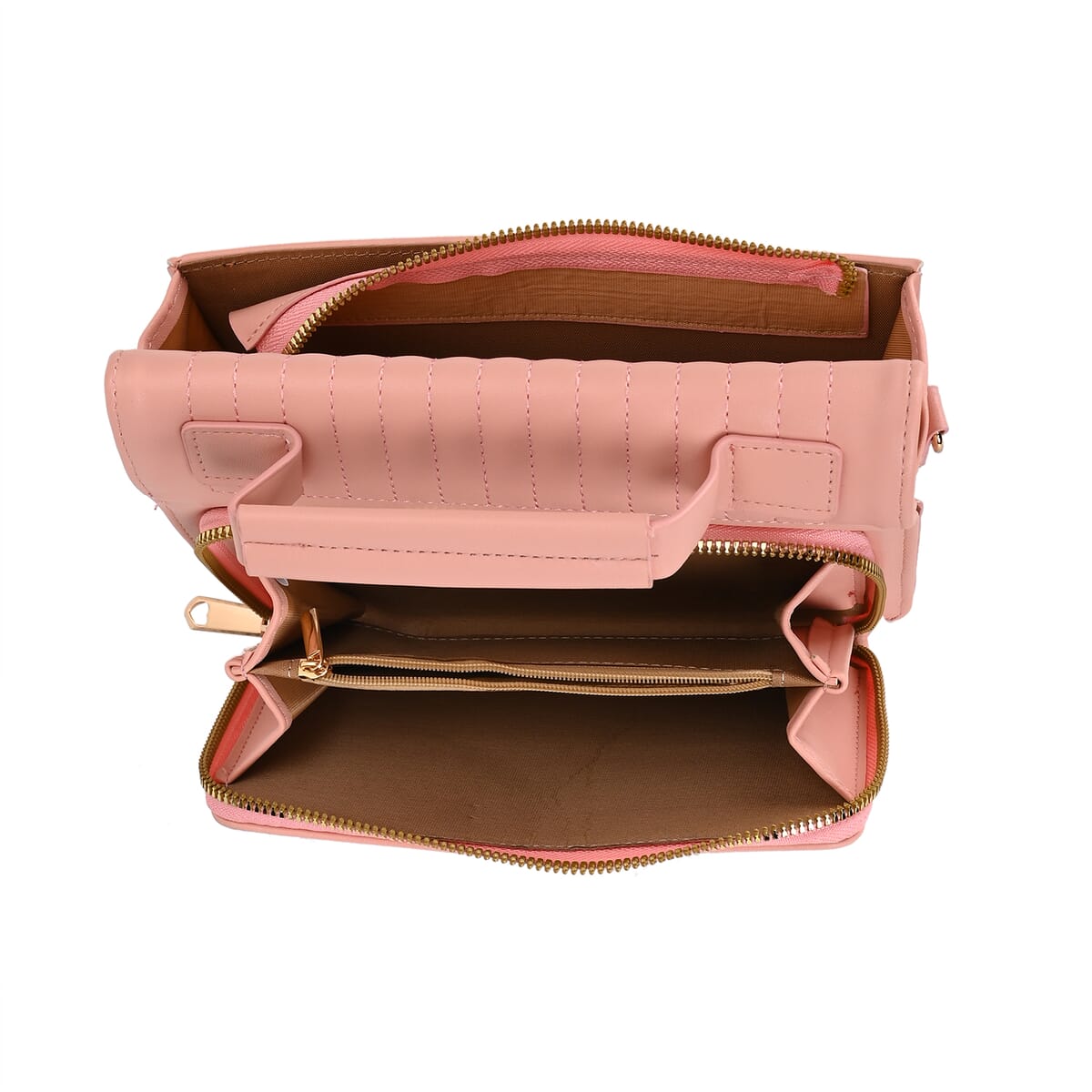 Pink Faux Leather Crossbody Bag with Shoulder Strap 47 Inches image number 2