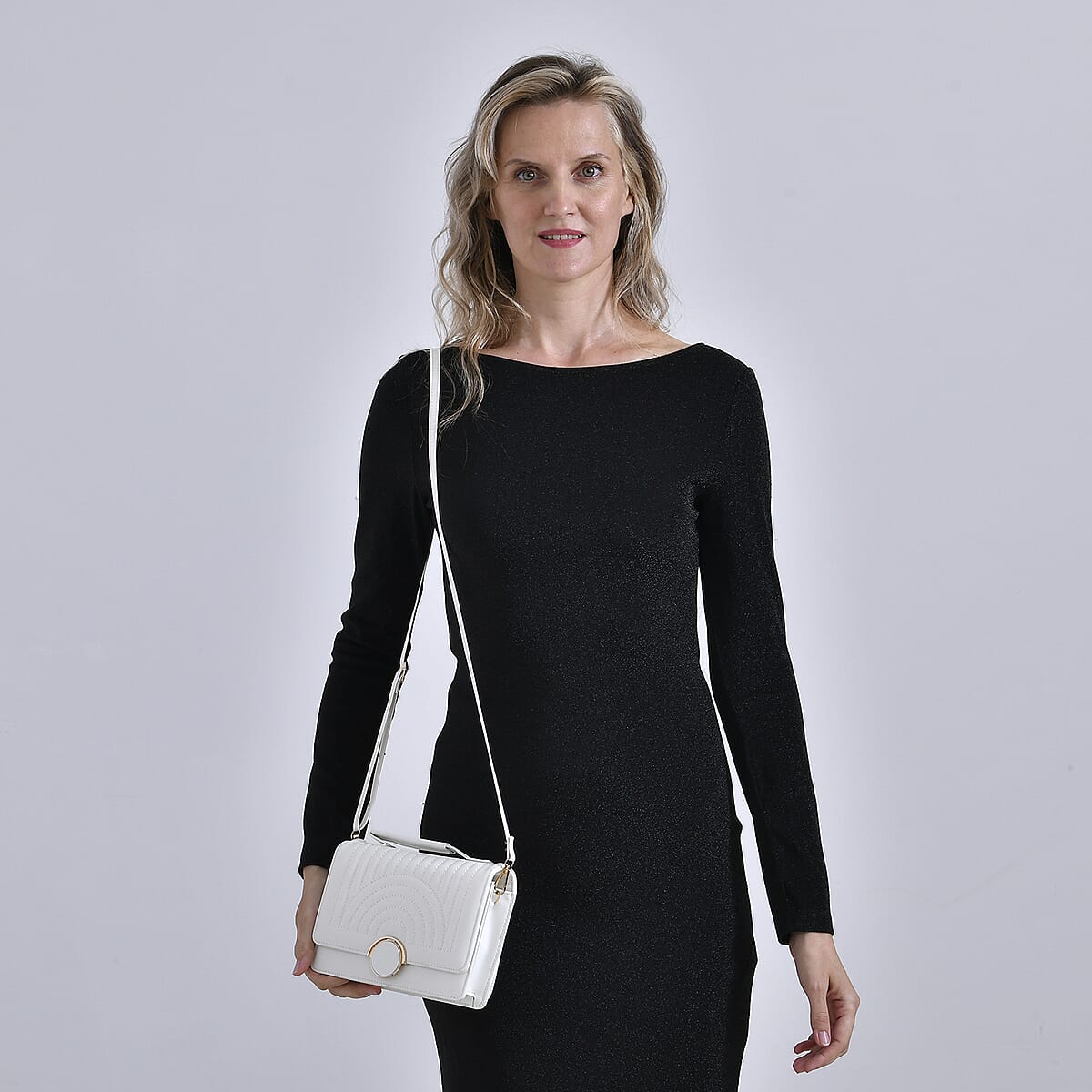 White Faux Leather Crossbody Bag with Shoulder Strap 47 Inches image number 1