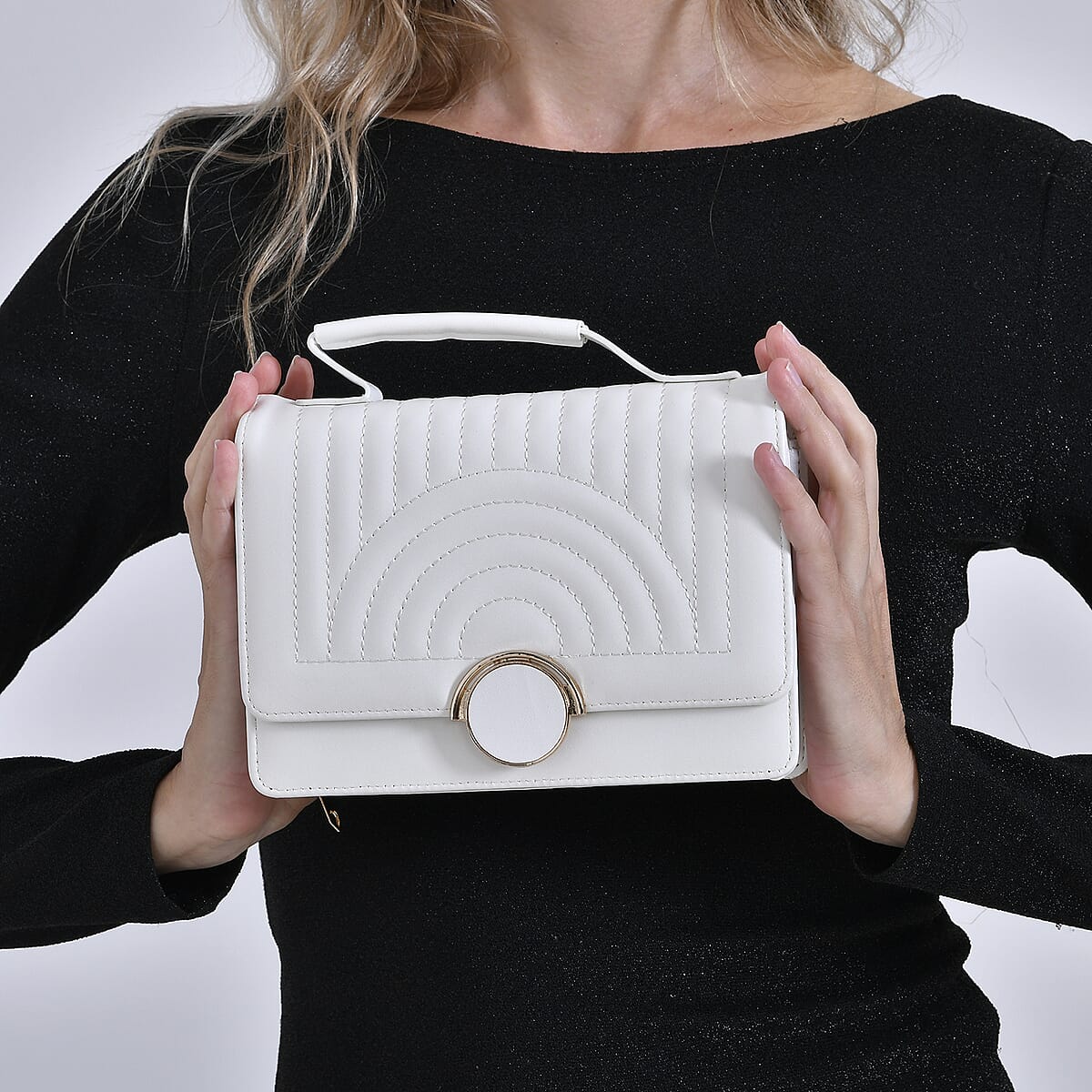 White Faux Leather Crossbody Bag with Shoulder Strap 47 Inches image number 2