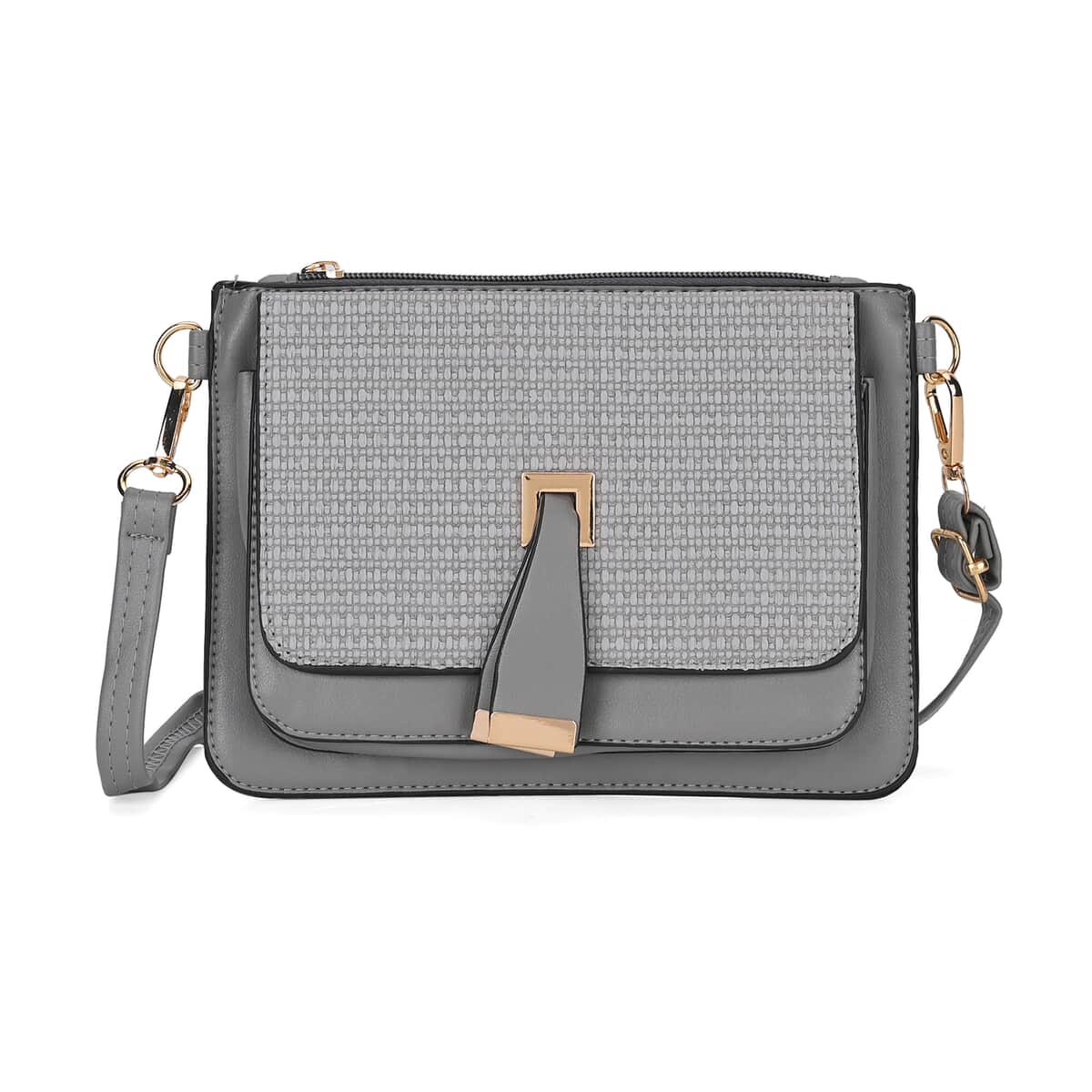 2in 1 Gray Faux Leather Crossbody Bag and Belt Bag with Strap image number 0